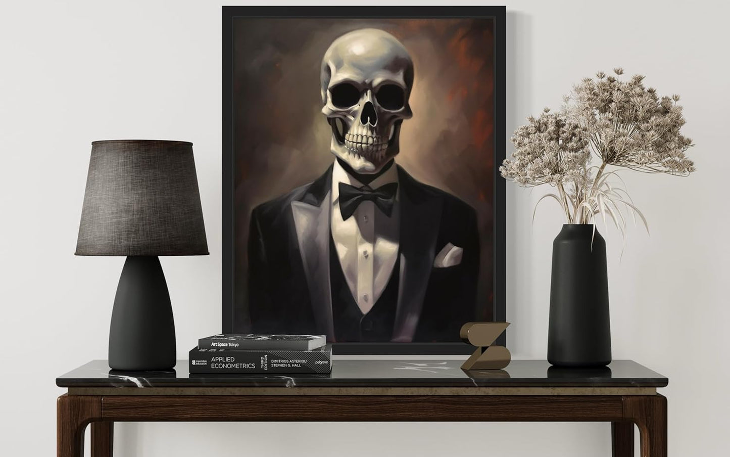 Skull Portrait Poster Art Print, Halloween Scary Vintage Wall Art Academia Spooky Painting Decoration for Horror Prints, Gothic Posters Bedroom Decor 89 (Skull Portrait, 8 x 10 inches, Black Frame)