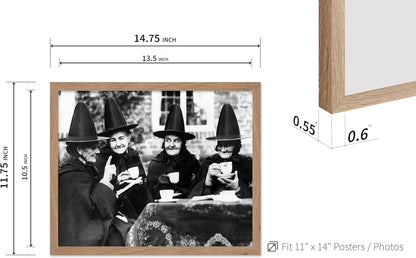 Poster Master Classic Photograph Poster - Vintage Halloween Print - Gift for Artist, Friend - Witches Tea Party, Old Women Smiling, Wearing Robes - Wall Decor for Living Room, 11x14 Beige Framed