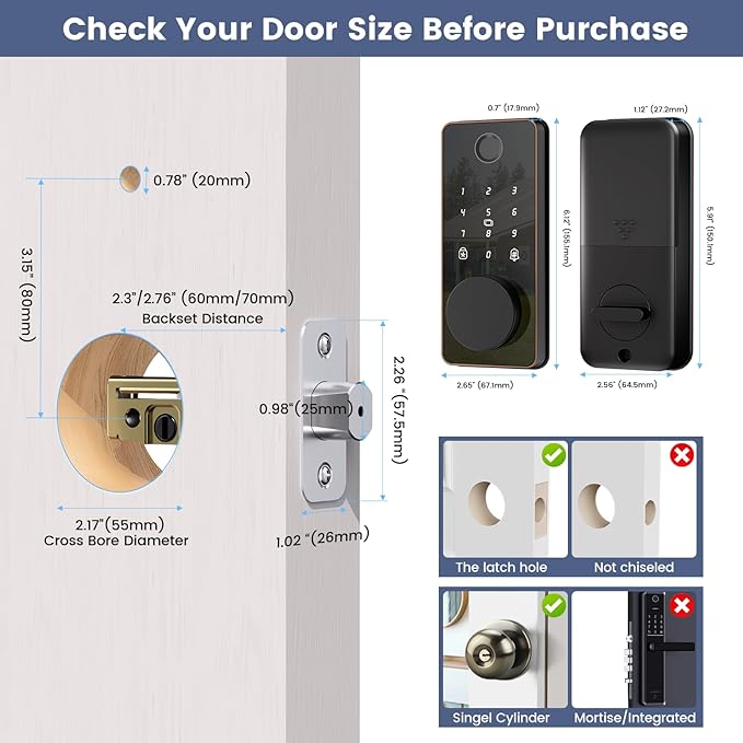 Keyless Entry Door Lock, Biquole Smart Lock with App Control, Fingerprint Door Lock, Electronic Keypad Deadbolt, Auto & One Touch Lock | Digital Smart Door Locks | Easy Installation | IP54 Waterproof
