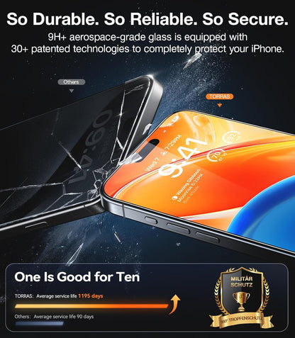 TORRAS Top-Notch Diamond Shield for iPhone 13/ 13 Pro/ 14 Screen Protector [9H+ Durable Military-Grade Protection] Bubble Free Aerospace Grade Full Coverage Screen Protector iPhone 13 Pro Tempered