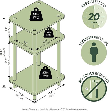 Furinno JUST Side Table, 3-Tier End Table, Open Shelves Night Stand, Bedside Table, Toolless Assembly, for Living Room, Bedroom, Bathroom, Columbia Walnut
