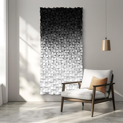 LIUZEYUE - Wooden Block Stereoscopic Painting Geometric Modeling Wall Decoration 3D Wooden Artwork Living Room Bedroom Background Wall Office Decoration Black and White Gradient 35.4"x70.8"