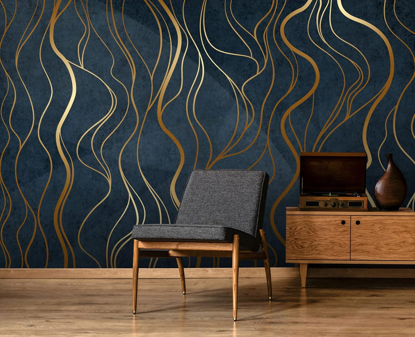 Simple Golden Lines Wall Mural Wallpaper for Bedroom 178" x 117"