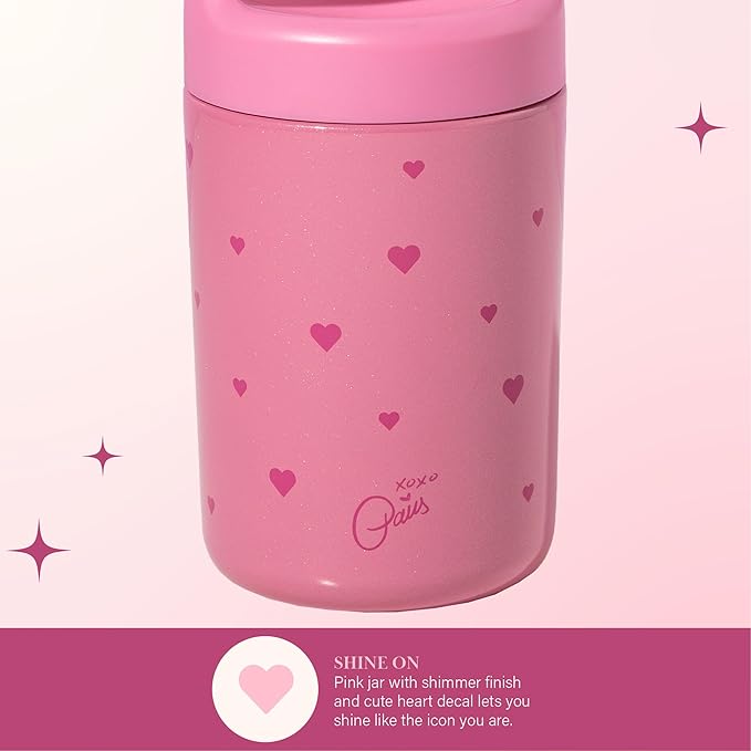 Paris Hilton Stainless Steel Food Jar, Double Wall Vacuum Sealed Insulated Food Storage Container with Carry Handle Lid, 16-Ounce, Pink with Heart Design (Pack of 4)