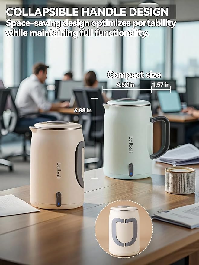Complete Travel Tea Set with Mini Electric Kettle 0.6L, Hardshell Case for Portable Travel Hot Water Boiler, Teapot with Strainer, Cups and Protect Bag for Home, Office, and Camping White