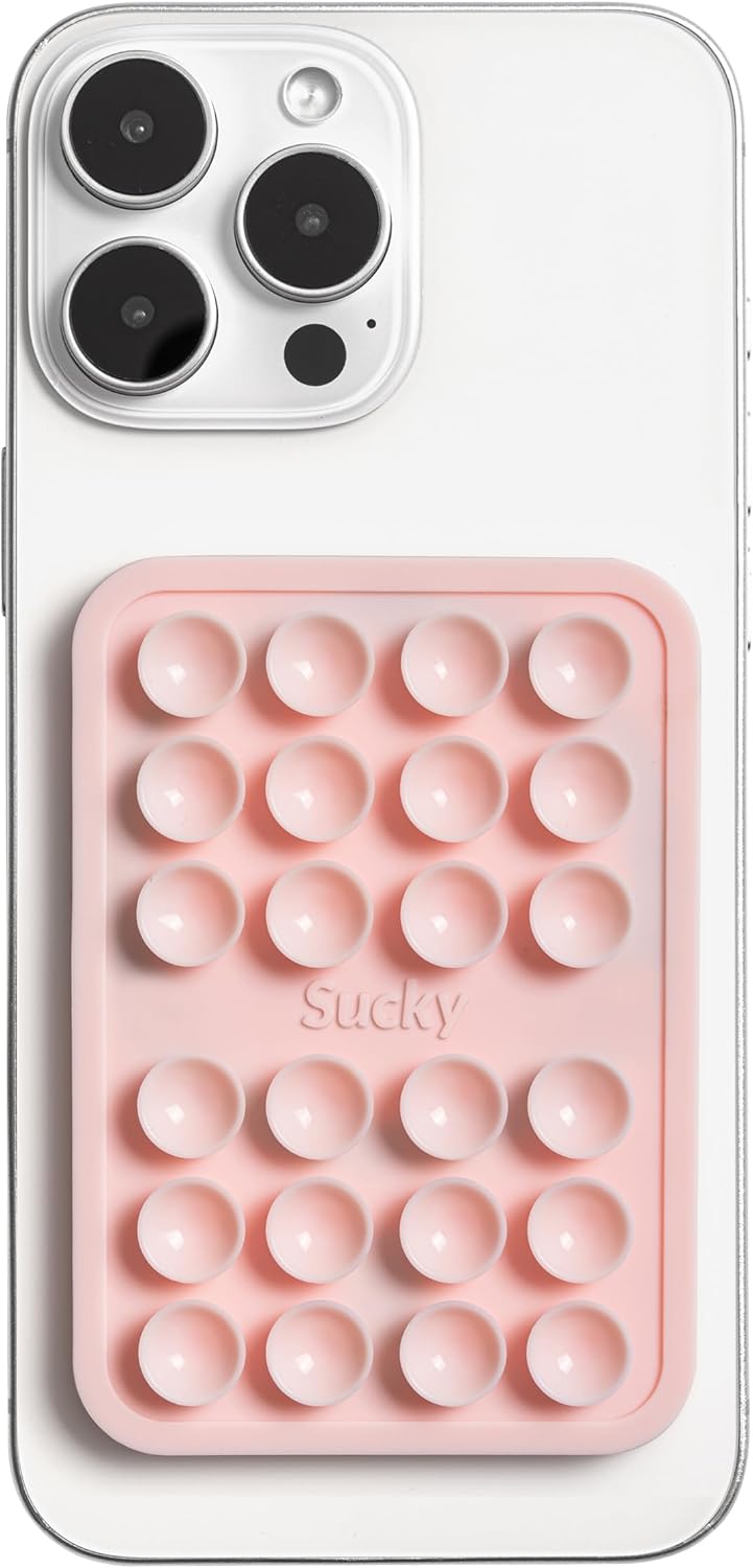 SUCKY Magnetic Suction Cell Phone Grip for MagSafe Case, Silicone Octo Cup Buddy Holder, Hands-Free Removable Mount, Durable Magnet Phone Accessory for iPhone and Android - Chalk Pink