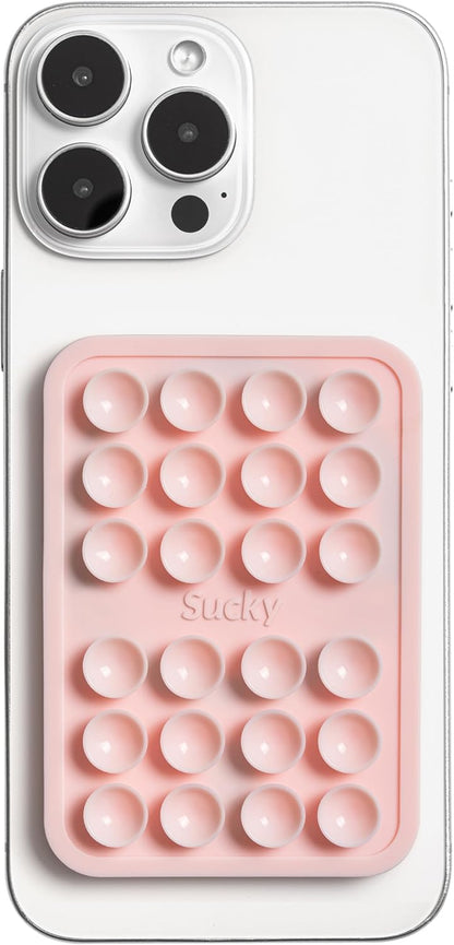 SUCKY Magnetic Suction Cell Phone Grip for MagSafe Case, Silicone Octo Cup Buddy Holder, Hands-Free Removable Mount, Durable Magnet Phone Accessory for iPhone and Android - Chalk Pink