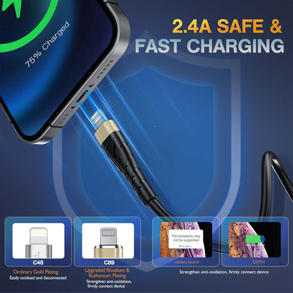 OIITH Apple MFi Certified iPhone Charger Cable 3 Pack 3 Ft, Lightning Charging Cord, Fast 2.4A iPhone USB Cord Compatible with iPhone12/11/XS/Max/XR/X/8/8P/7P/6/iPad - Gold