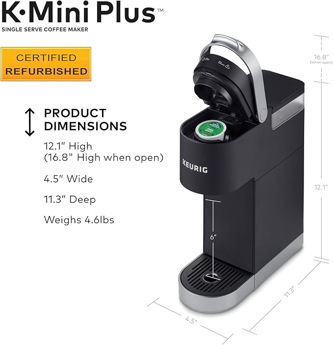 Keurig K-Mini Plus Coffee Maker, Certified Refurbished, Black (Renewed)