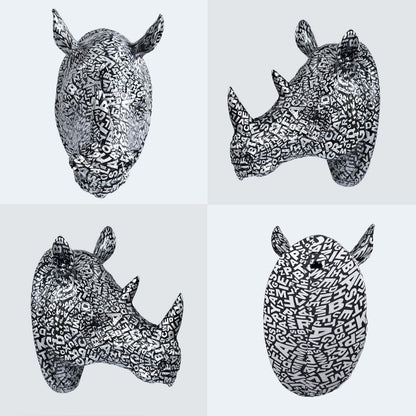 Rhino Head Wall Mount Resin Safari Animal Sculpture, Modern Faux Decor for Living Room Bedroom Office Realistic Wildlife Art Bust Black