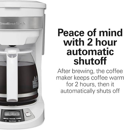 Hamilton Beach 12 Cup Programmable Drip Coffee Maker Machine, Regular & Bold Brew Options, Auto Pause and Pour, Glass Carafe, White (46294J)