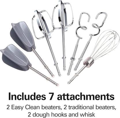 Hamilton Beach 6-Speed Electric Hand Mixer with Whisk, Dough Hooks and Easy Clean Beaters, Powerful 275 Watt Motor, Snap-On Storage Case, Blue