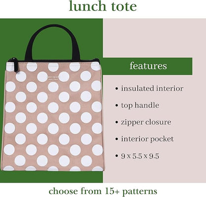 kate spade new york Cute Lunch Bag for Women, Large Capacity 9 x 4.5 x 10 Lunch Tote, Adult Lunch Box with Silver Thermal Insulated Interior Lining and Storage Pocket (Jumbo Dot)