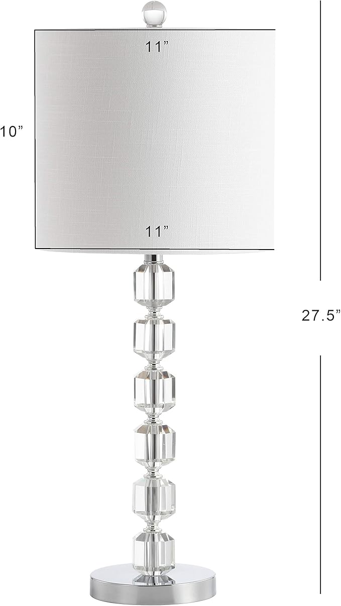 JONATHAN Y 27.5" Chrome Modern Stacked Crystal Table Lamp Set of 2 for Living Room Bedroom, Glam Bedside Nightstand Lamps, White Linen Shade, LED Bulbs Included, UL Listed JYL5053A-SET2