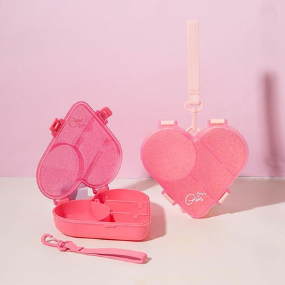 Paris Hilton Bento-Style Heart-Shaped Snack Box Set, Customizable 4-Compartment Containers with Removable Dividers, Built-In Phone Stand & Removeable Wrist Strap, 2-Pack, Pink