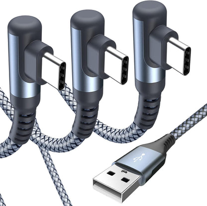 sweguard USB Type C Charger Cable Right Angle [3-Pack, 10FT+6.6FT+3.3FT] Nylon Braided Cord for iPhone 16 15 Pro Max Plus, Samsung Galaxy S25 S24 S23 S22 S21 S20 S10 Note Flip A54 A53, Pixel LG Moto