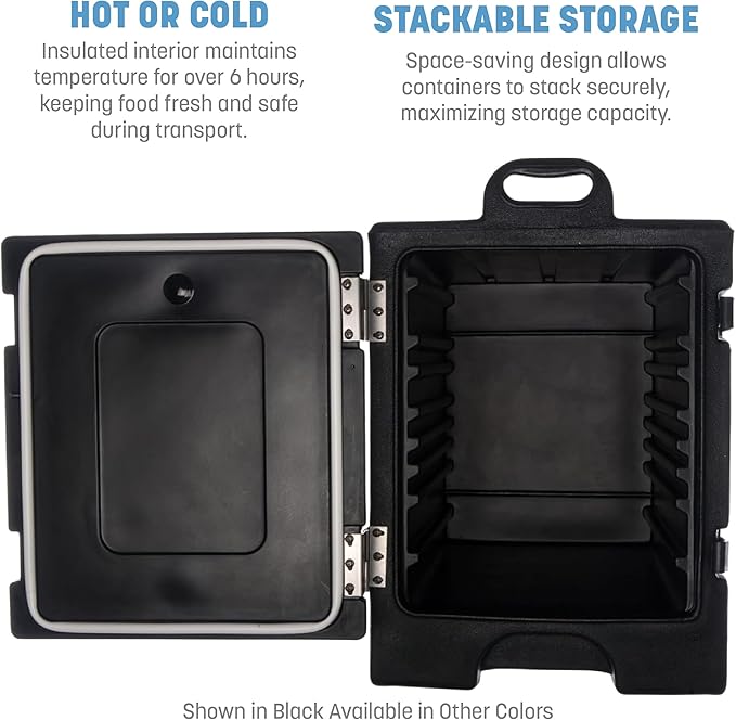 Carlisle FoodService Products Insulated Food Pan Carrier and Warmer, Front-Loading with Handles, Holds 5 Full or 10 Half 2.5" Pans (Sold Separately) with Rugged PE Shell and PU Insulation, Black