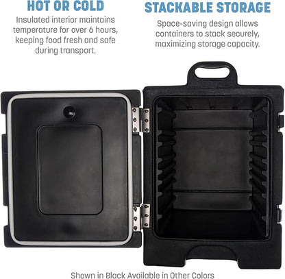 Carlisle FoodService Products Insulated Food Pan Carrier, Holds 5 Full or 10 Half 2.5" Pans (Sold Separately), Front-Loading Cateraide with Handles, Rugged PE Shell with PU Insulation, Red