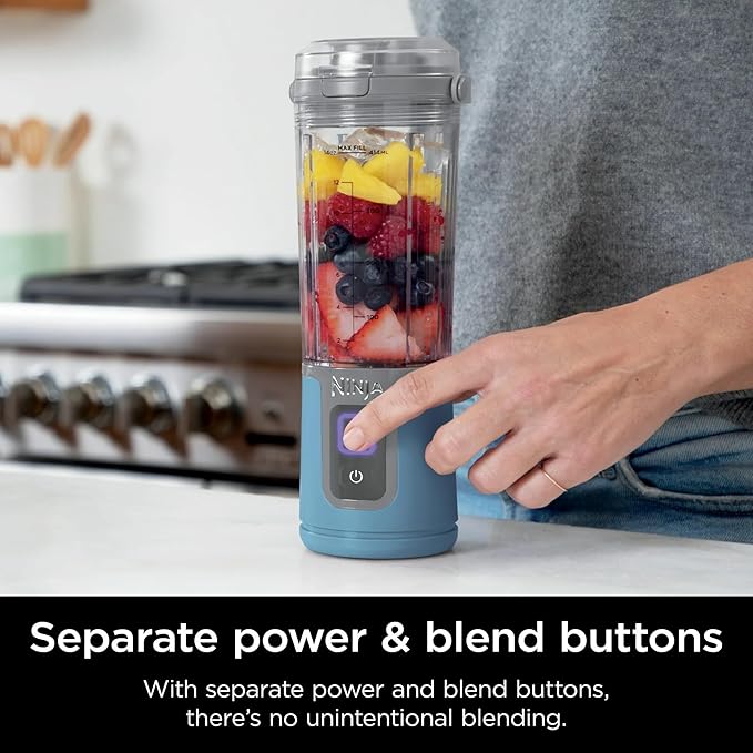 Ninja Blast 16 oz. Personal Portable Blender with Leak Proof Lid and Easy Sip Spout, Perfect for Smoothies, Cordless, USB-C Rechargeable, Dishwasher Safe Parts (Renewed) (Denim Blue)