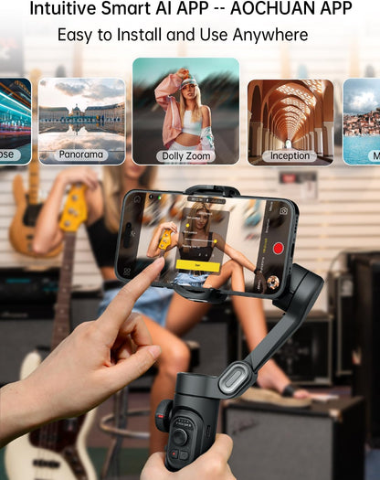 Phone Gimbal Stabilizer 3-Axis Smartphone Foldable Handheld Gimbal for iPhone with Focus Wheel TikTok YouTube Vlog Stabilizer for iPhone16 15 14 13 12 Pro Max Android-Smart XE