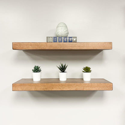 URBANDI, Rustic Floating Shelves, Set of 2, Hidden Bracket, Solid Wood, Heavy Duty, Wall Mounted Shelves, (Brown, 48Wx12D)