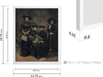 Poster Master Vintage Photograph Poster - Retro Halloween Print - Gift for Artist, Friend - Four Witches Wearing Robes, Sabbath, Coven, Sorcery - Wall Decor for Home, Office, 11x14 White Framed