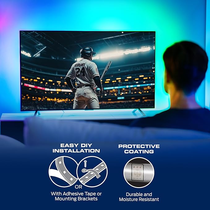 Monster Smart RGB+IC LED Strip Lights 10ft – Sound Reactive Strip Lights for Bedroom, App & Voice Control, RGB Light Strip for Room, Alexa Google Home, Razer Chroma Sync - 90 RGB+IC LED Lights