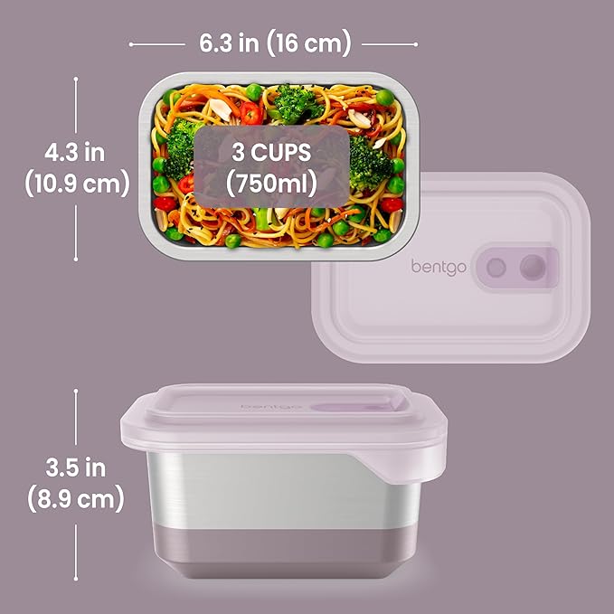 Bentgo MicroSteel Heat & Eat Container – Microwave-Safe, Leak-Proof & Airtight, Easy-to-Clean Lightweight Stainless Steel Reusable Food Storage with Silicone Lid (Lunch Size; 3-Cup Capacity; Dusk)