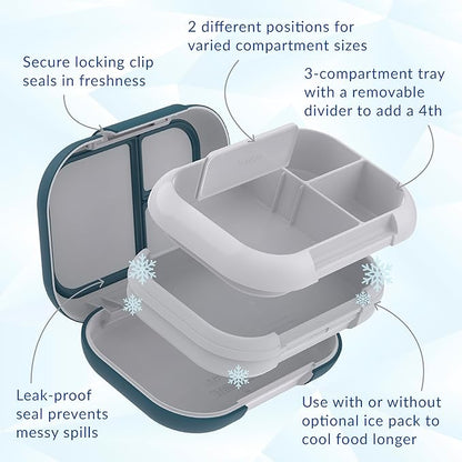 Bentgo Chill Max Leak-Proof XL Lunch Box - Included Ice Pack Keeps Food Cold; 5-Cup Capacity for Adults & Ages 8+, 3 or 4 Compartment Bento Box, BPA-Free, Dishwasher Safe (Fog & Deep Teal)