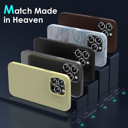 YWXTW Designed for iPhone 15 Pro/iPhone 15 Pro Max Camera Lens Protector Bling, [New Glitter Design] Individual Metal Tempered Glass Camera Cover Accessories Case Friendly (Black Titanium Glitter)