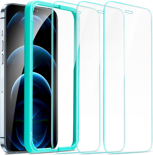 ESR 3 Pack for iPhone 12 Pro Max Screen Protector, 9H Hardness Tempered Glass Scratch Resistant with Easy Installation Frame compatible with iPhone 12 Pro Max 6.7", Case-Friendly