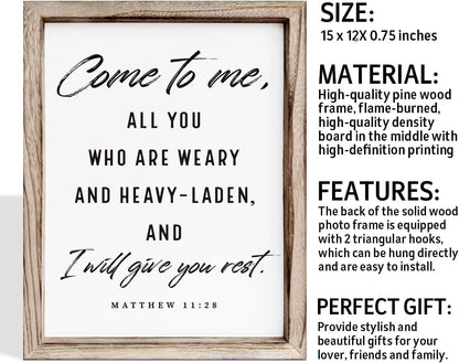 Christian Wooden Wall Signs, Living Room Decor, Bedroom Signs, Scripture Home Decor, Bible Verse Decoration, Framed Wall Plaque Sign 15 * 11.5 inches, Come to Me Sign