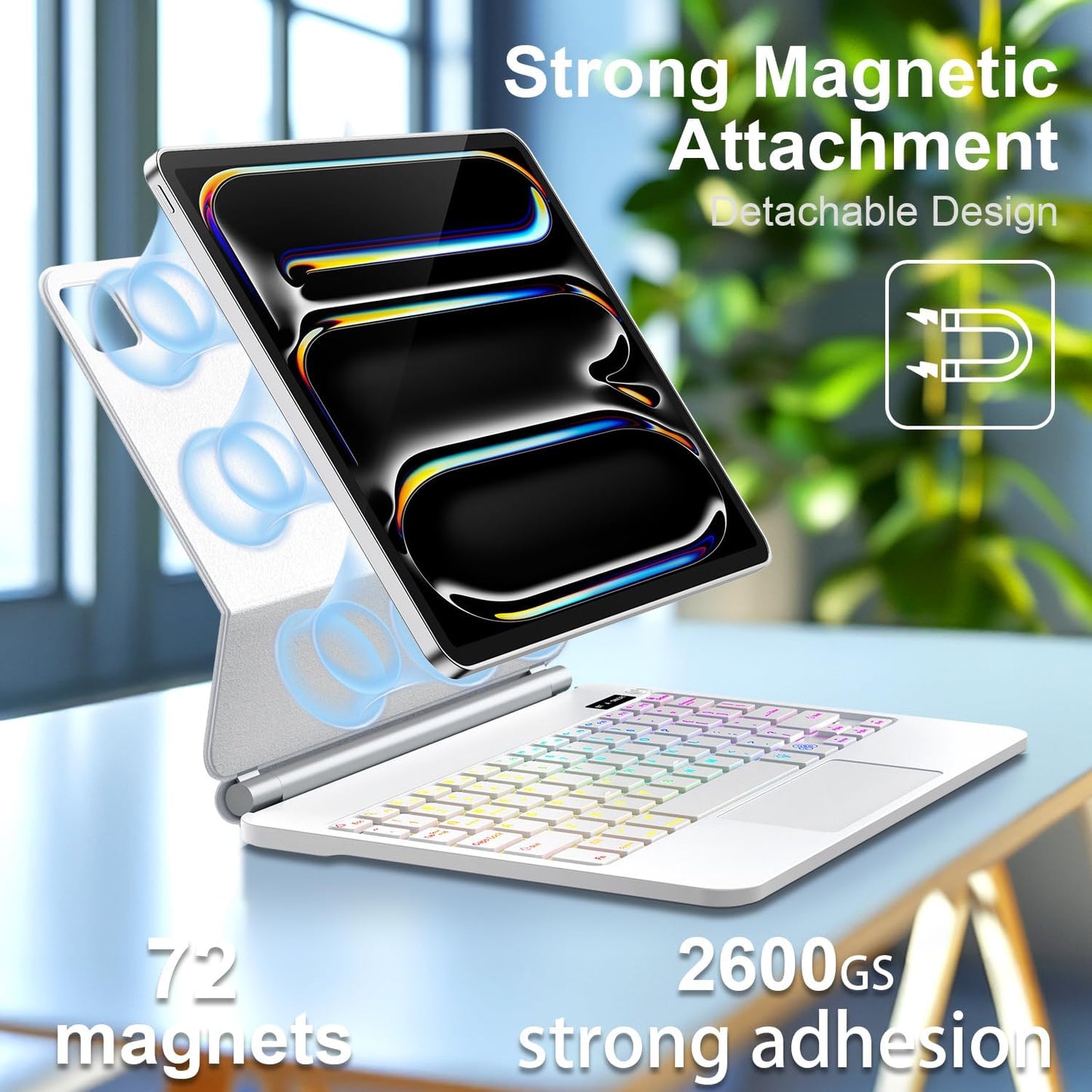 for iPad Pro 13 Inch Case with Keyboard (M4, 2024)，Magic-Style Magnetic – 7 Colors Backlight -Floating Cantilever Stand - Multi-Touch Trackpad Keyboard Case for iPad Pro 13 (White)