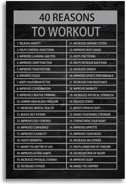 Inspirational Canvas Wall Art Painting Quote Office Wall Decor Pieces Success 40 Reasons to Workout Poster Positive Motivational Framed Artwork Prints Picture for Living Room School[12" W X 18" H]