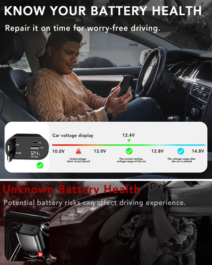 Retractable Car Charger, 4 in 1 Fast Charging 69W, Cigarette Lighter Adapter 2 Retractable iPhone Cables and USB Car Charger,Compatible with iPhone 15/14/13/12/11,Galaxy,Pixel