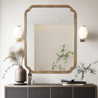 WallBeyond 30" x 40" Rounded Corner Arch Wall Mirror with Wood Frame for Entryway, Living Room or Bedroom Home Decor - Light Woodgrain, Honey-Colored
