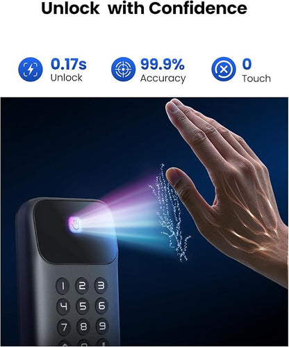 Lockin Veno Go Palm Vein Smart Lock with Built-in Wi-Fi & Matter, Keyless Entry Smart Deadbolt Door Lock, 5 Unlock Methods, ANSI Grade 3 Security, 7-Month Rechargeable Battery, IP53 Waterproof