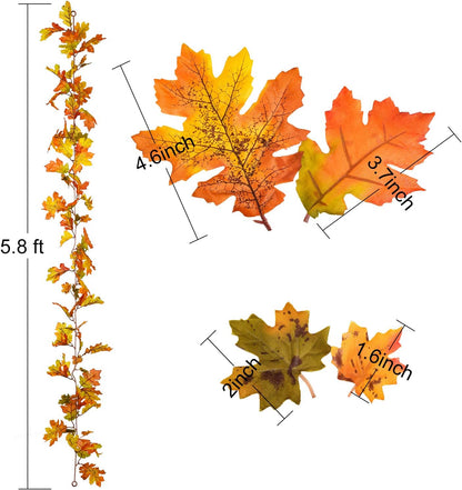 Lvydec 2 Pack Fall Maple Leaf Garland - 5.9ft/Piece Artificial Fall Foliage Garland Thanksgiving Decor for Home Wedding Party Christmas (Yellow)