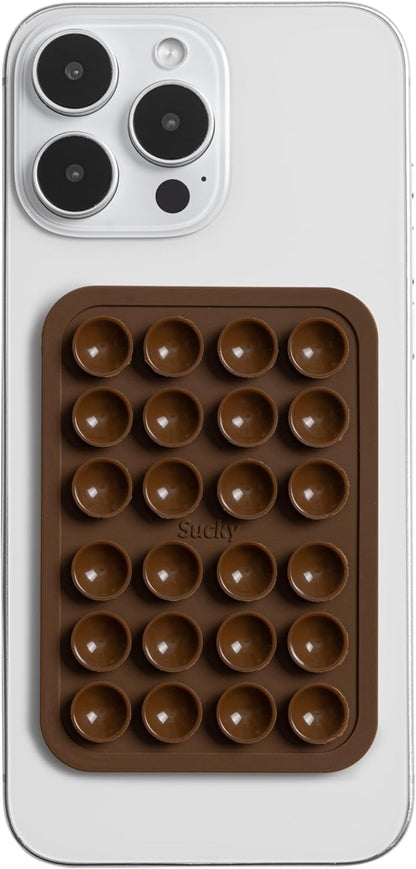 SUCKY Silicone Suction Phone Case Adhesive Mount - Anti-Slip Holder, Hands-Free Fidget Toy, Phone Accessory for iPhone and Android - Sticky Grip for Selfies, Videos, and Tiktok - Mocha Brown