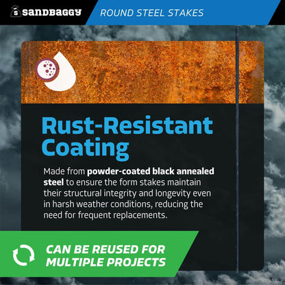 Sandbaggy Round Steel Concrete Form Stakes with Nail Holes - Rust Resistant Coating - Removable, Reusable (1, 3/4 in X 60 in)