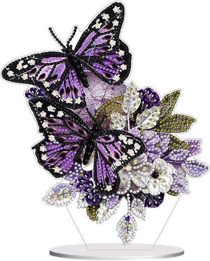 Diamond Painting Kits for Adults Beginners, 5D Full Drill Flowers and Butterfly Crystal Art Desktop Ornament, DIY Single Sided Home Office Desk Decor, Creative Craft Gift Set with Tools
