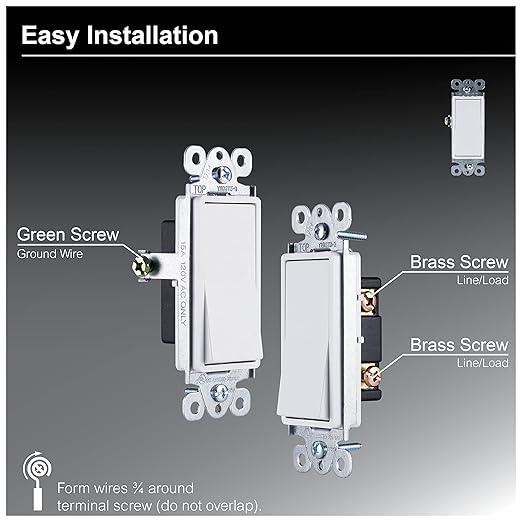 GE Paddle Rocker Switch - Single Pole Switch, On/Off, Replacement for Light Switches & Ceiling Fans, Grounding, UL Listed, White, 50726