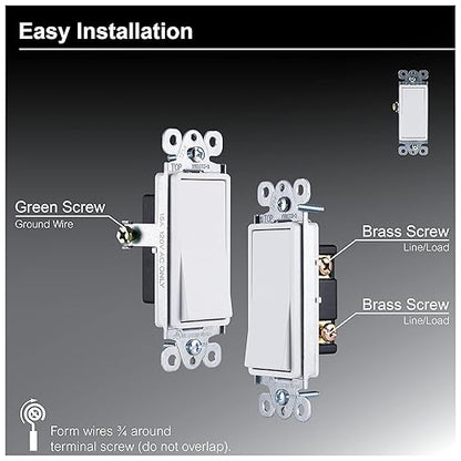 GE Paddle Rocker Switch - Single Pole Switch, On/Off, Replacement for Light Switches & Ceiling Fans, Grounding, UL Listed, White, 50726
