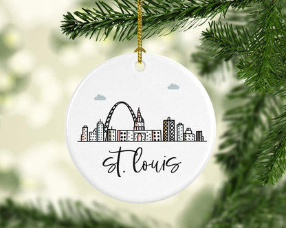 Andaz Press Round Ceramic Porcelain Christmas Tree Ornament Keepsake Gift, St. Louis, Colorful City Skyline Graphic, 1-Pack, Birthday Family Coworker Includes Gift Box St. Louis Ornament 2024