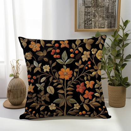 William Morris Abstract Vintage Print Floral Velvet Design Throw Pillow Covers Home Decor, Retro Art Deco Pillowcase Cushion Cover for Bed Sofa Living Room, Square 18x18inch (Black-Floral)