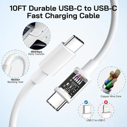 30W USB C i Phone 16 15 Charger Fast Charging, 3PACK Wall Charger for iPhone 16 15 Pro Max Charger Cord 10FT Fast Type C Charger Block for iPhone 16/16 Pro/15 Plus/15 Pro/15 Pro Max, iPad Pro, White