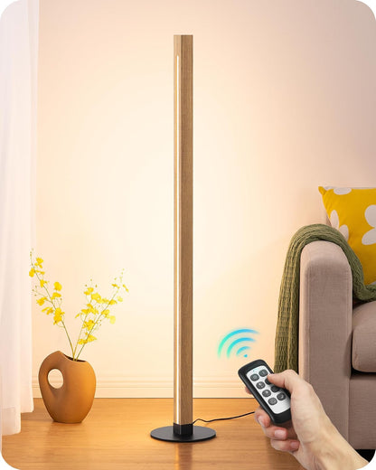 EDISHINE Corner Floor Lamp, Upgraded Dual-Sided Lighting, Wooden Floor Lamps for Living Room, Standing Lamp with Remote/Foot Control, 7CCT & Dimmable Floor Lamp for Bedroom, Office, Natural Wood