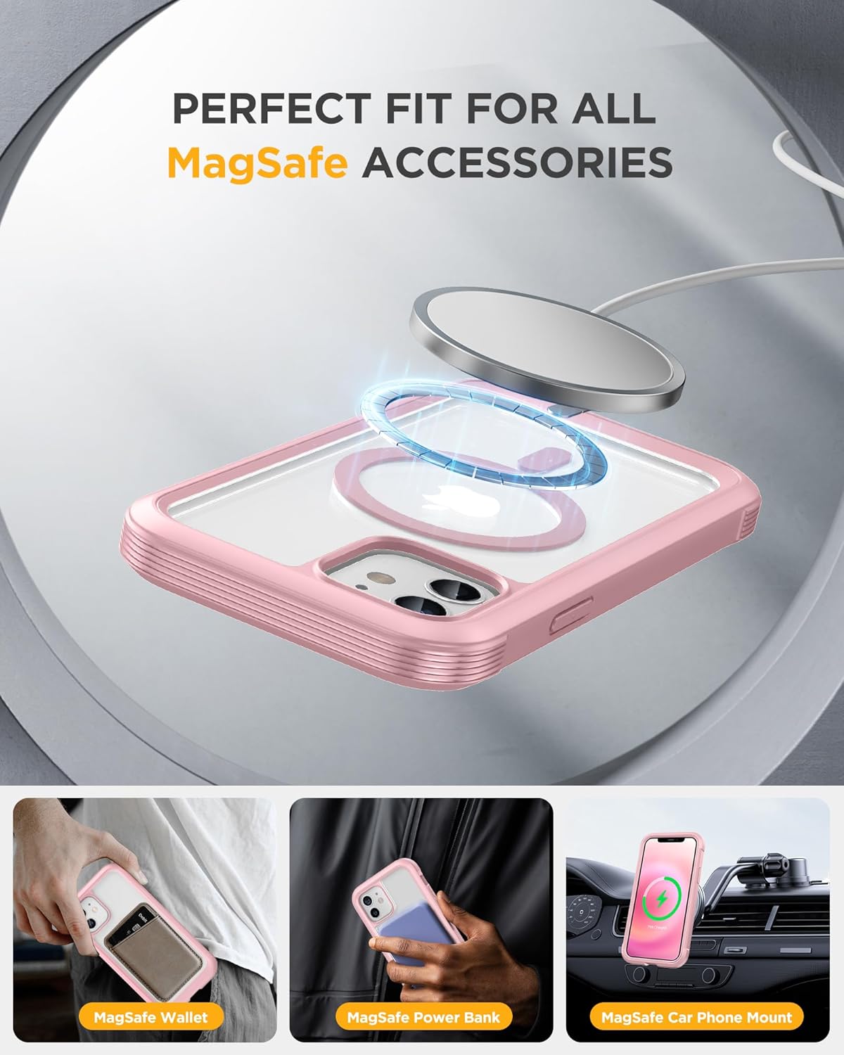 Miracase Magnetic for iPhone 12 mini Case, [360 Full-Body Protection & Complete Camera Guard], Drop & Scratch-Resistant, Shockproof, Stylish Clear iPhone Case, iPhone 12 mini Cover, Gray Pink