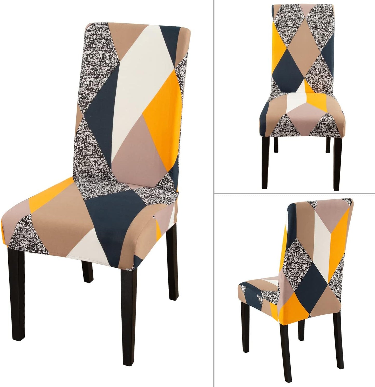 JQinHome Dining Chair Covers Set of 4,Magic Cube High Stretch Removable Washable Parsons Chair Slipcover for Dining Room Home Party Hotel Wedding Ceremony (Geometric Patterns)