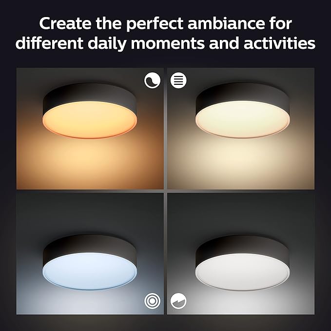 Philips Hue Enrave Large Ceiling Lamp, Black - White Ambiance Warm-to-Cool White Smart LED Light - 1 Pack - Control with Hue App - Compatible with Alexa, Google Assistant, and Apple Homekit